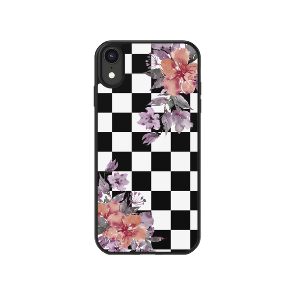 Checkered Purple Flowers iPhone Case